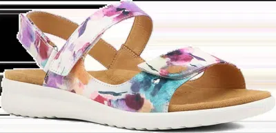 Ziera Women's Benji Sandals - Wide In Pansy Floral Print/ White Sole In Multi