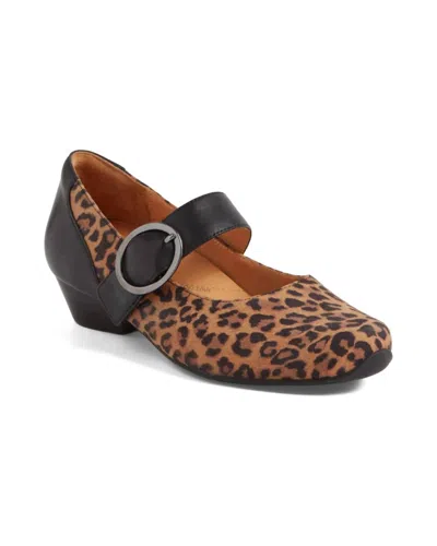 Ziera Women's Candy Mary Jane In Tan Leopard / Black In Animal Print