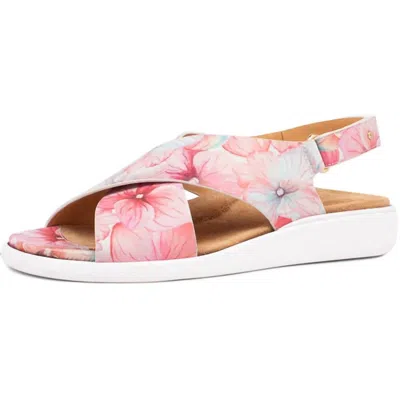 Ziera Women's Ilda Sandal In Melon Flower Print/ White Sole In Pink