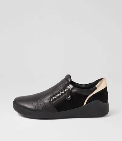 Ziera Women's Yoyce Leather Flats In Black Pale Gold Multi