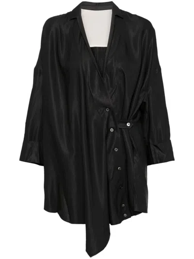Ziggy Chen 3/4 Sleeves Cotton-silk Blend Cardigan In 黑色