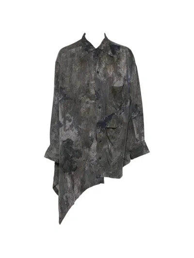 Ziggy Chen Abstract-print Asymmetric Shirt In Gray