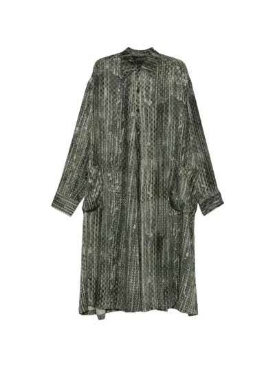 Ziggy Chen Abstract-print Button-up Dress In Green