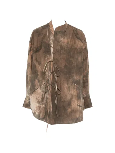 Ziggy Chen Abstract-print Tie-fastening Jacket In Brown