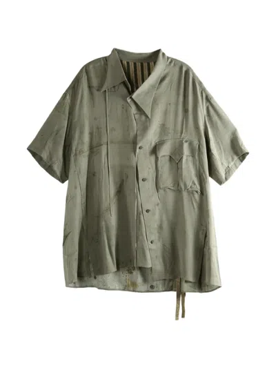 Ziggy Chen Assymetric Silk Shirt In Green