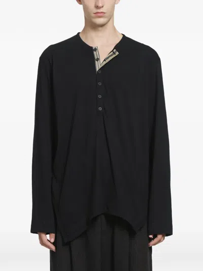 Ziggy Chen Asymmetric Henley Top In Black