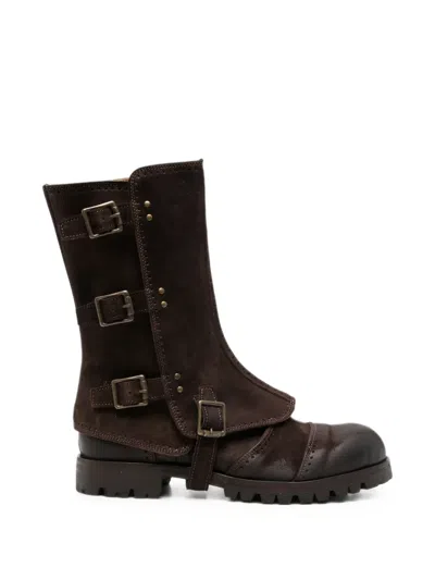 Ziggy Chen Buckle-fastening Panelled Chelsea Boots In Brown