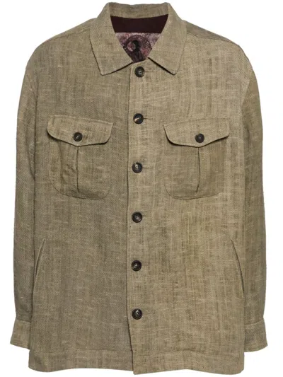 Ziggy Chen Button-up Shirt Jacket In Green