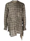 Ziggy Chen Check-pattern Panelled Linen Shirt In Brown