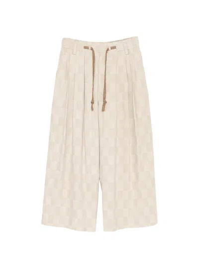 Ziggy Chen Checkered Drawstring Trousers In Neutral