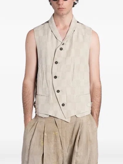 Ziggy Chen Check-pattern Asymmetric Waistcoat In Neutral