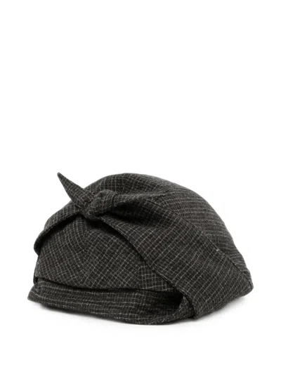 Ziggy Chen Check-pattern Knot-detail Hat In Gray