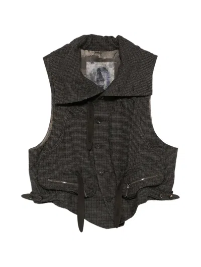 Ziggy Chen Check-pattern Panelled Gilet In Gray
