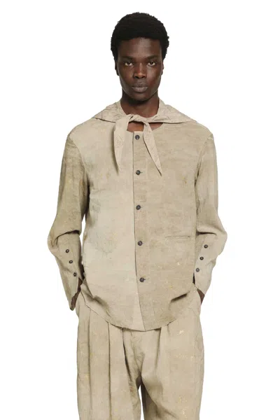 Ziggy Chen Collarless Patchwork Shirt In Nude