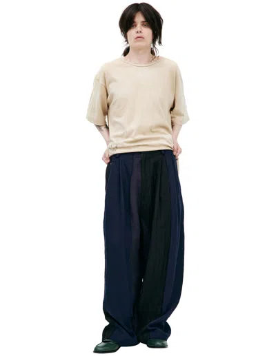 Ziggy Chen Combination Linen Trousers In Blue