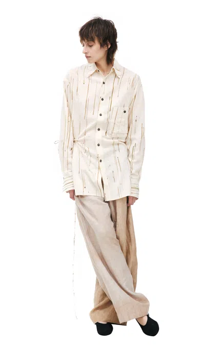 Ziggy Chen Cotton & Linen Shirt In Beige