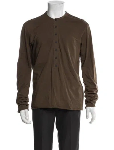 Pre-owned Ziggy Chen Crew Neck Long Sleeve Henley W/ Tags In Brown