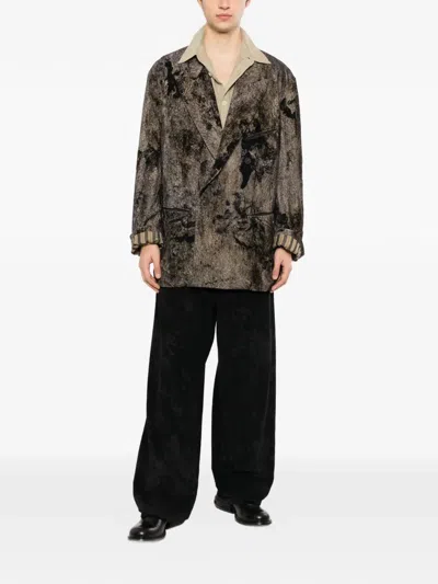 Ziggy Chen Crinkled-finish Double-breasted Jacket In Brown