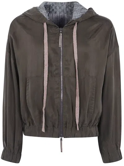 Ziggy Chen Cropped Full Zip Hoodie In Green