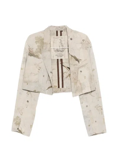 Ziggy Chen Cropped Print-design Jacket In Neutral