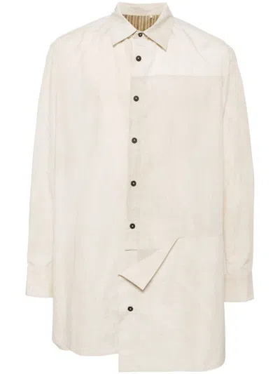 Ziggy Chen Cut Out Panels Cotton Shirt In Brown