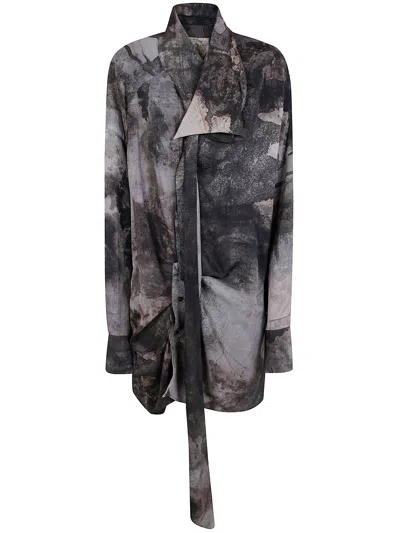 Ziggy Chen Digital Print Asymetric Scarf Shirt