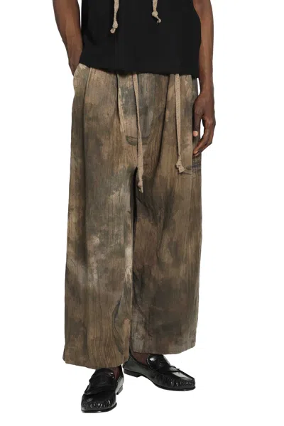 Ziggy Chen Digital Print Drawstring Trousers In Brown