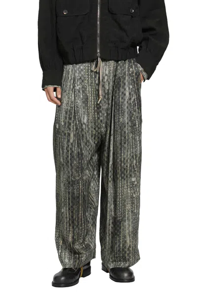 Ziggy Chen Digital Print Drawstring Trousers In Green