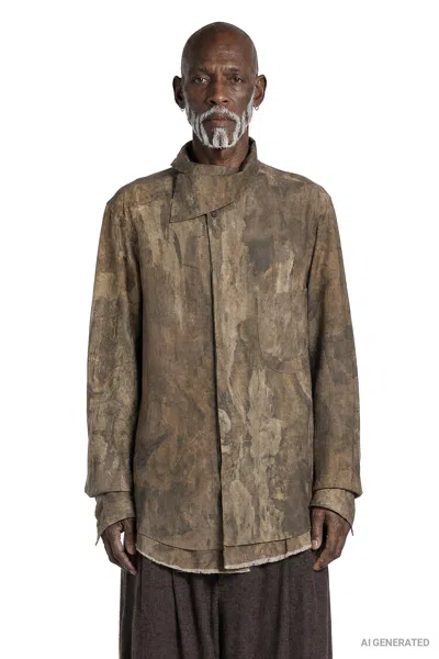 Ziggy Chen Digital Print High Collar Shirt In Neutral