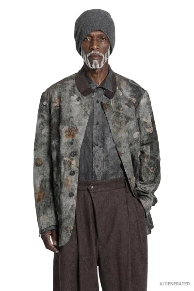 Ziggy Chen Digital Print Layered Shirt In Gray