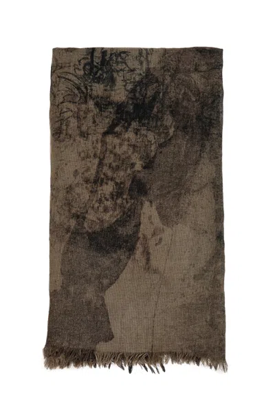 Ziggy Chen Digital Print Scarf In Brown