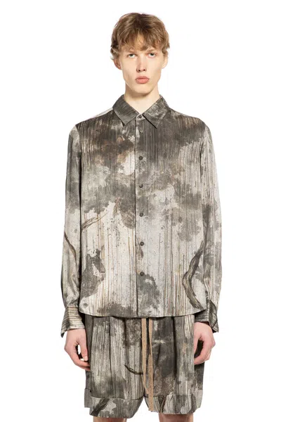 Ziggy Chen Digital Print Spread Collar Shirt In Gray