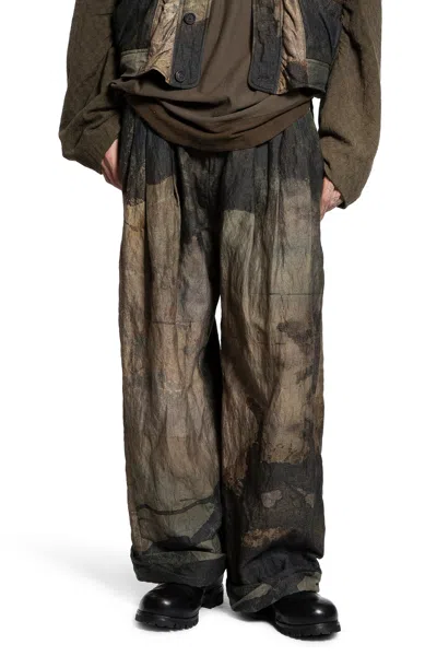 Ziggy Chen Digital Print Trousers With Pull Tab In Brown
