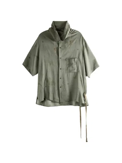 Ziggy Chen Distressed Cowl-neck Shirt In Gray