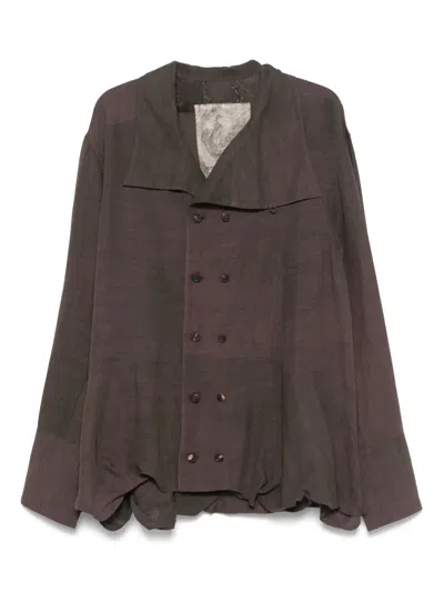 Ziggy Chen Double-breasted High-neck Shirt Jacket In Brown