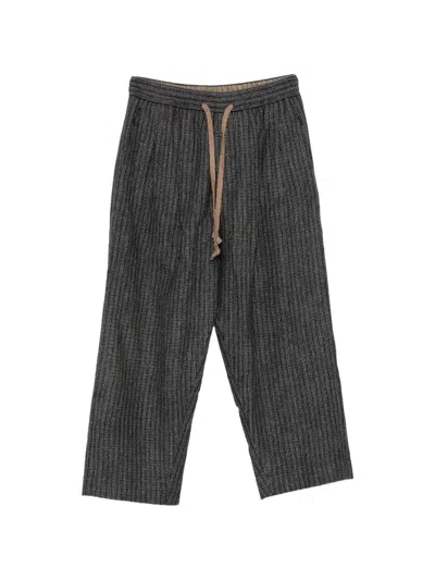 Ziggy Chen Drawstring Striped Trousers In Black