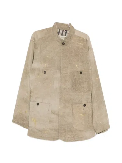 Ziggy Chen Drawstring-waist Paint-splatter Shirt In Neutral