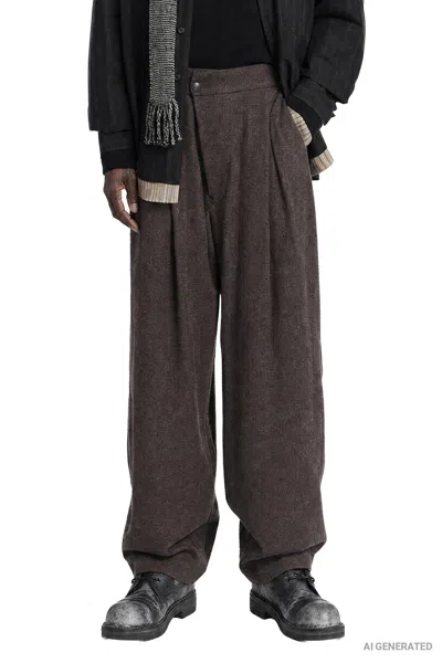 Ziggy Chen Drop Crotch Front Pleat Trousers In Brown