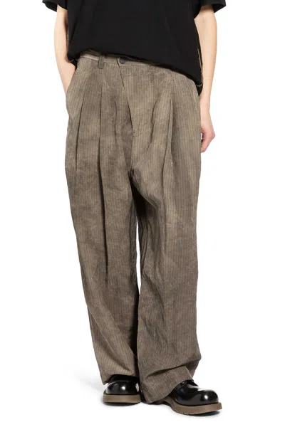 Ziggy Chen Drop Crotch Pleated Trousers In Brown