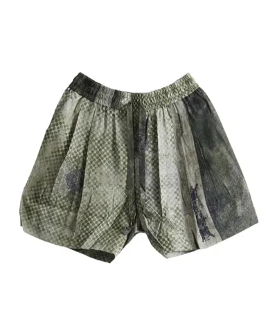 Ziggy Chen Patterned Silk Shorts In Green