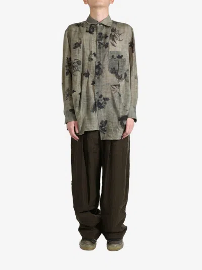 Ziggy Chen Floral-print Pleated Shirt In Neutrals