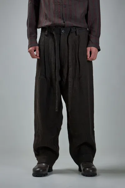 Ziggy Chen Front Pleats Half Drawstring Trousers In Brown