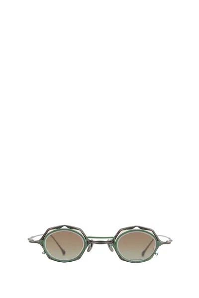 Ziggy Chen Geometric Clip Sunglasses In Green