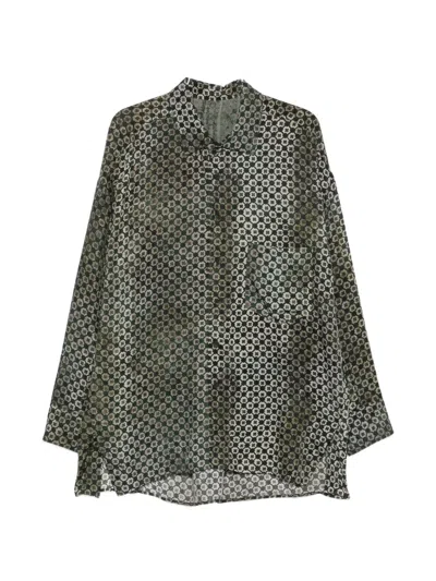 Ziggy Chen Geometric-print Long-sleeve Shirt In Green