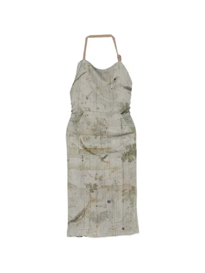 Ziggy Chen Graphic-print Pouch-pocket Apron In Neutral