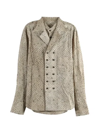 Ziggy Chen Grid-pattern Double-breasted Shirt In Neutral