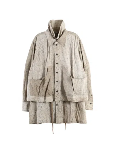 Ziggy Chen Grid-pattern Layered Coat In Black