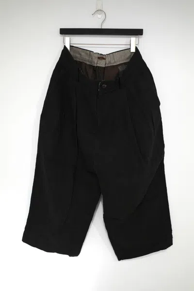 Pre-owned Ziggy Chen Heavy Checked Linen Wide Leg Pants In Black