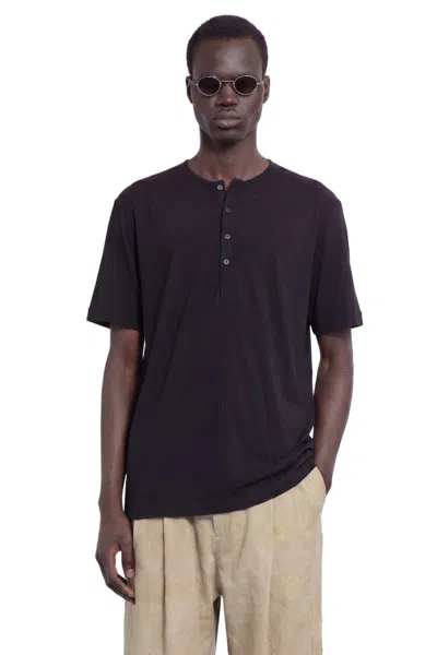 Ziggy Chen Henley Neck Gathered T-shirt In Black