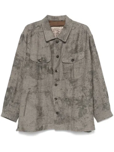 Ziggy Chen Herringbone-pattern Shirt In Grey